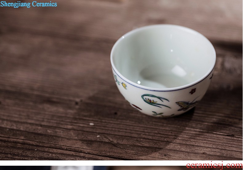 Kung fu tea cups imitation qing yongzheng bucket color ball grain small bowl of jingdezhen ceramic teacups hand-painted archaize ceramic tea set