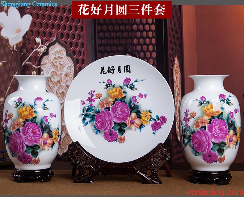 Jingdezhen ceramics vase Chinese penjing flower arranging large three-piece wine ark decoration plate of household decoration