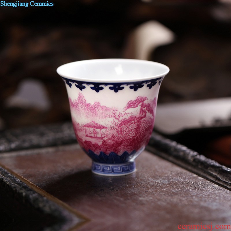 Master kung fu tea cup single cup sample tea cup blue agate hong shan ju cup hand-painted ceramic cup tea cup