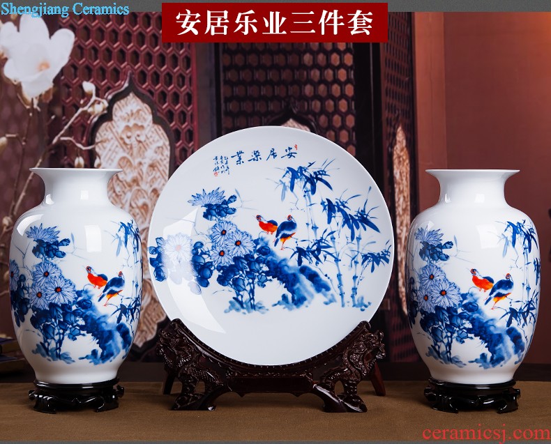 Jingdezhen ceramics vase Chinese penjing flower arranging large three-piece wine ark decoration plate of household decoration