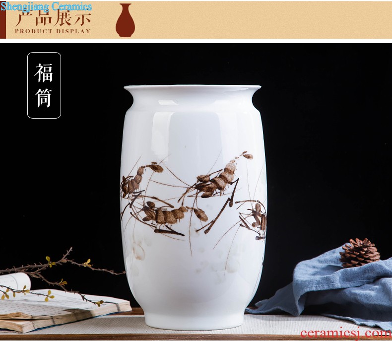 Jingdezhen ceramics hand-painted shrimp boring vase wine porch home decoration sitting room TV ark furnishing articles