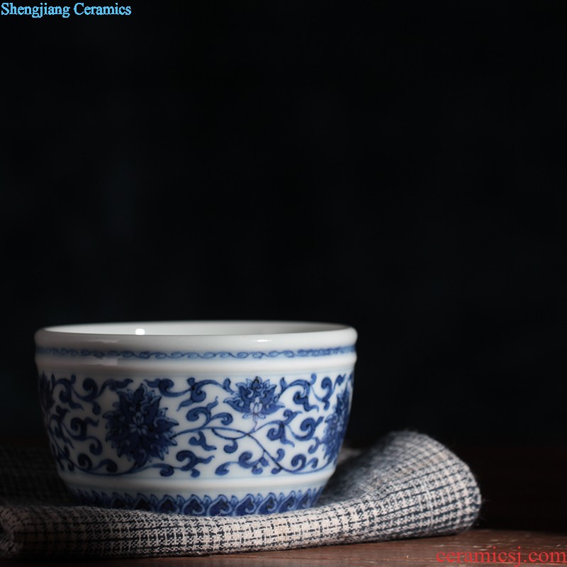 Yongzheng blue bucket stones chrysanthemum grain bowl nine domain jingdezhen antique hand painted sample tea cup ceramic tea set