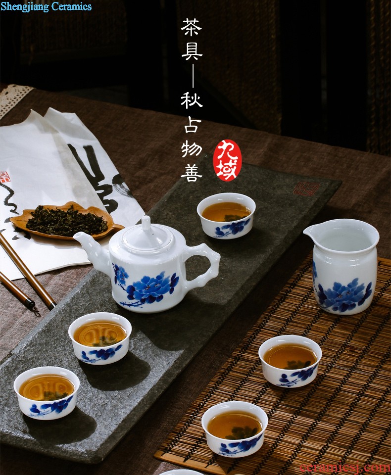 Nine domain jingdezhen blue and white color bucket honeysuckle archaize yongzheng grain glass ceramic tea set kung fu small tea cups