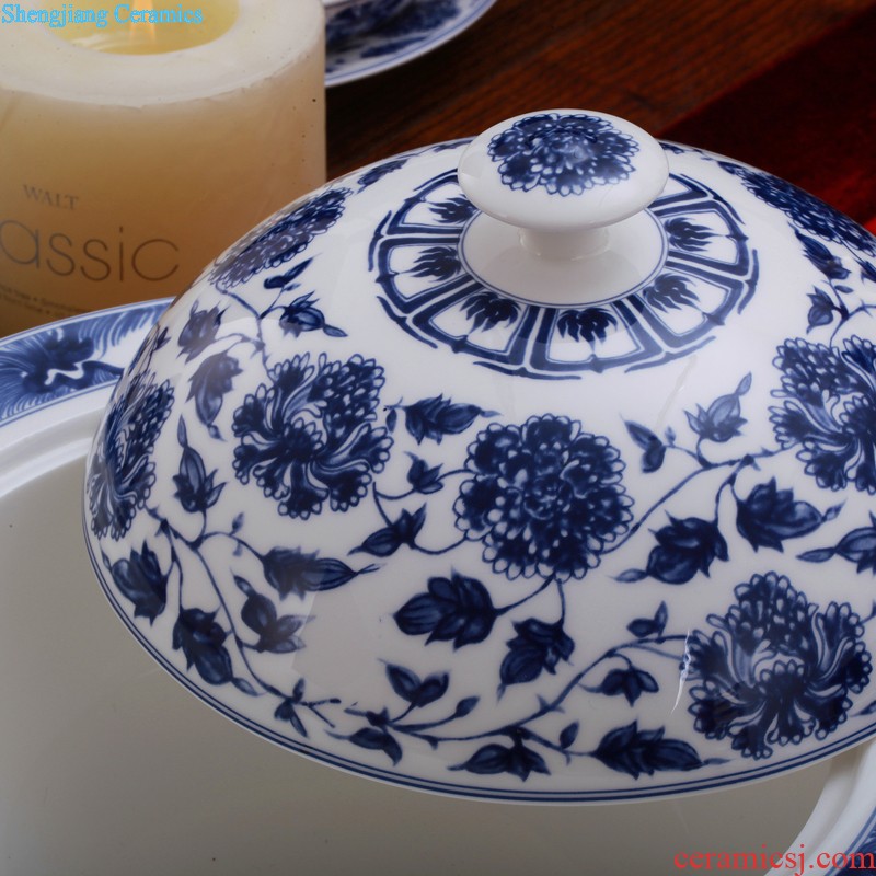 Jingdezhen ceramics bone porcelain tableware suit Chinese paint edge home dishes dishes 58 head tall bowl with a gift