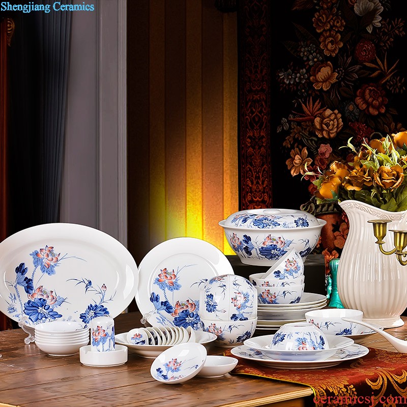 Jingdezhen ceramic bowls of 56 Chinese traditional head bone disc glair cutlery set microwave gifts