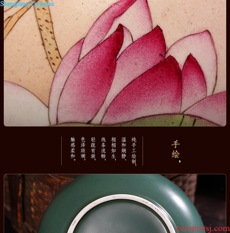 Nine domain Jingdezhen glaze thick large tea pot Hand-painted caddy tea cake box of green glaze caddy