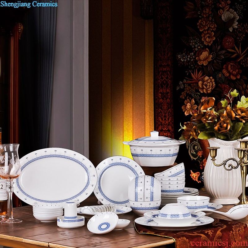 Bone China tableware suit nine domain jingdezhen 38 head relief of phnom penh high-class european-style dishes dish porcelain outfit