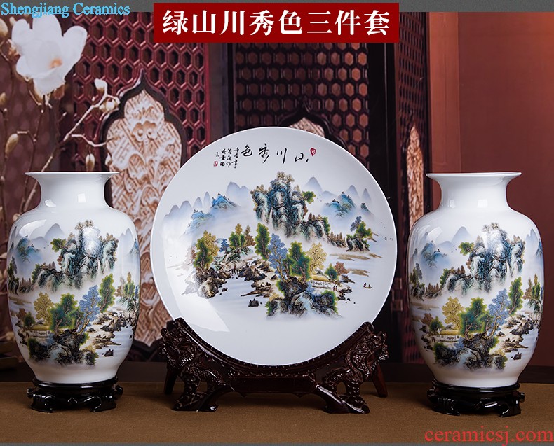 Jingdezhen ceramics vase Chinese penjing flower arranging large three-piece wine ark decoration plate of household decoration