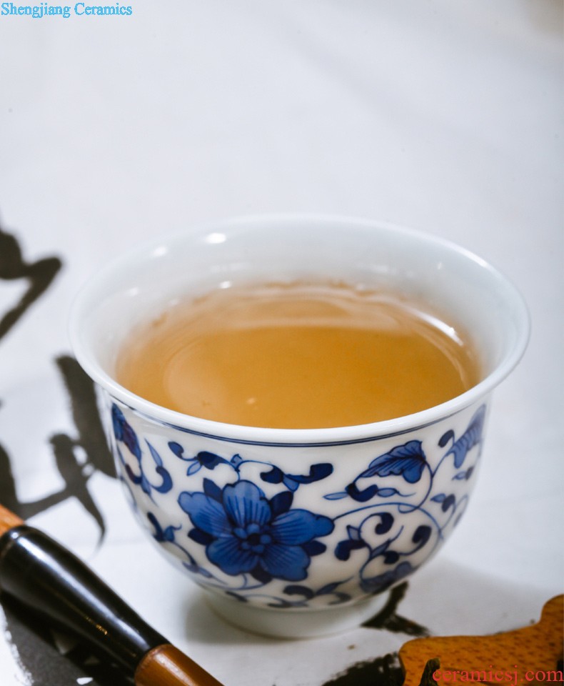 Blue and white porcelain of jingdezhen ceramic tea set nine domain 8 head tea set suits Chinese hand-painted teacup under the glaze of a complete set of the teapot