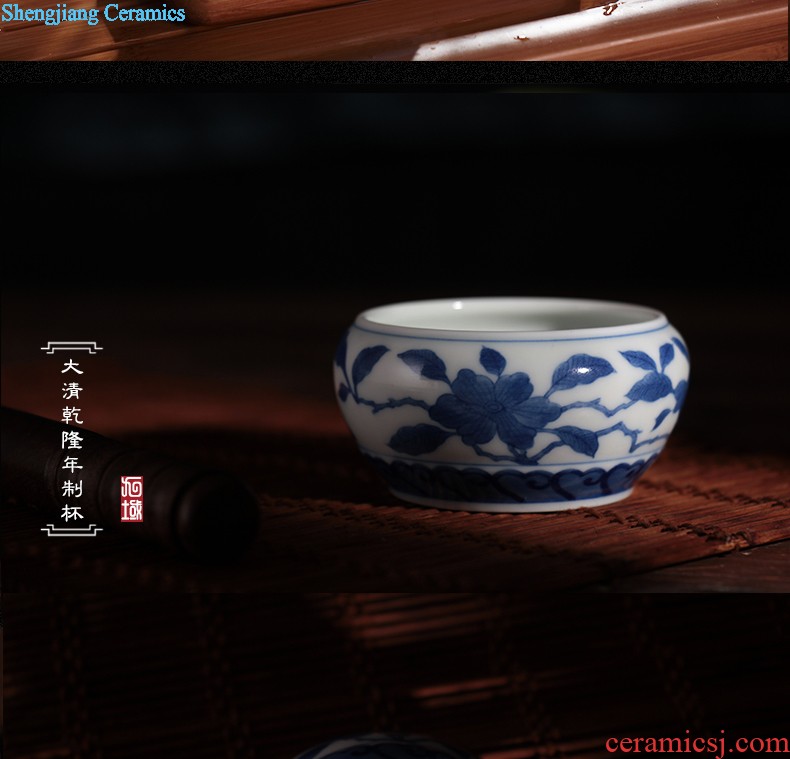 Blue and white dragon water lines Jingdezhen antique hand draw personal sample tea cup ceramic tea set kung fu tea cups