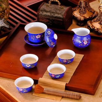 Jingdezhen ceramic cup tea cups qianlong blue tie up branches Archaize manually draw from the individual sample tea cup