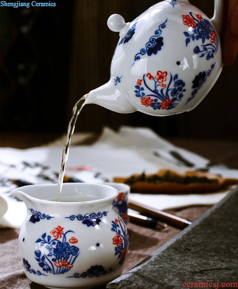 Blue and white youligong jingdezhen ceramic nine domain 8 head tea set Hand-painted under glaze teacup of a complete set of the teapot