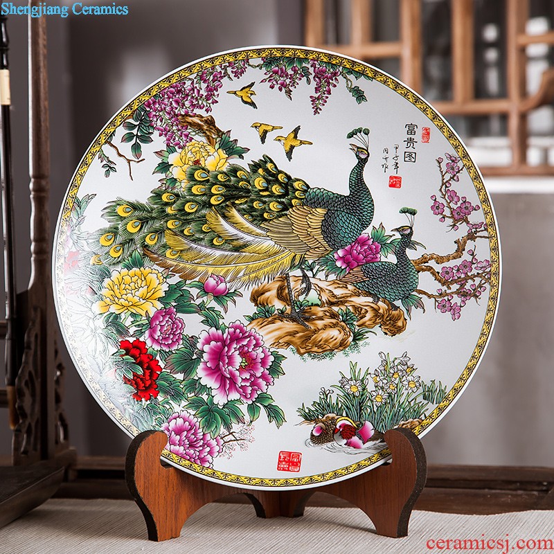 Jingdezhen ceramics furnishing articles household decorations hanging dish sitting room wine rich decorative plate Chinese arts and crafts