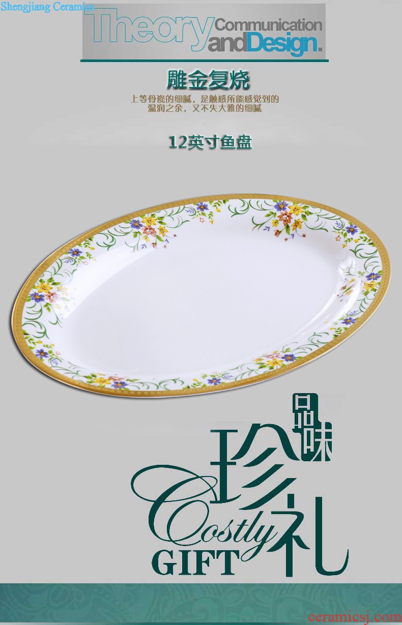 Jingdezhen fish dish 12 inch fish bone porcelain dish QingHuaPan dish dish dish bread plate tableware Chinese fish dishes