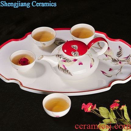 Nine domain jingdezhen fresh hand draw a complete set of kung fu tea tea set high-grade ceramics teapot tea tray