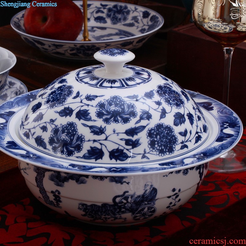 Jingdezhen ceramics bone porcelain tableware suit Chinese paint edge home dishes dishes 58 head tall bowl with a gift