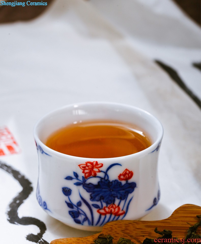 Blue and white youligong jingdezhen ceramic nine domain 8 head tea set Hand-painted under glaze teacup of a complete set of the teapot