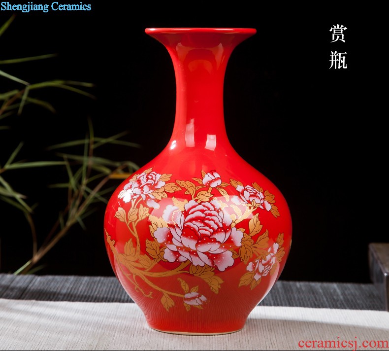 Jingdezhen ceramics lucky Chinese red porcelain vase and furnishing articles sitting room ark handicraft decorative household items