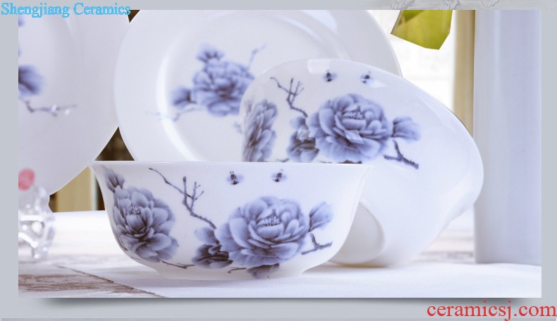 Jingdezhen ceramic tea set nine domain 6 head grilled blue flowers cup teapot suit Hand made a complete set of four