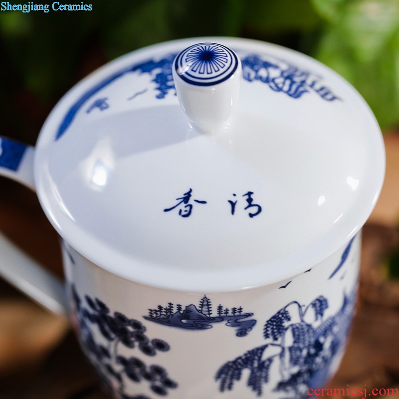 Jingdezhen tea set 6 head hand-painted grilled blue flowers kung fu tea tureen ceramics High grade four of a complete set of oneness