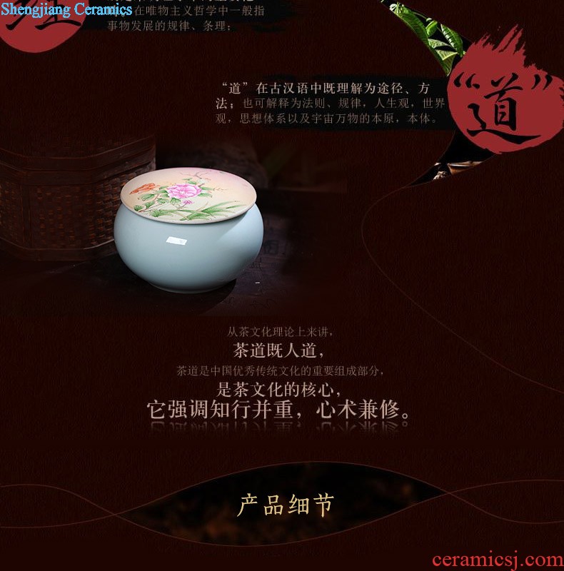 Nine domain Jingdezhen hand-painted pu 'er tea cans ceramic tea cake box of hand-painted flowers and plants tea pot