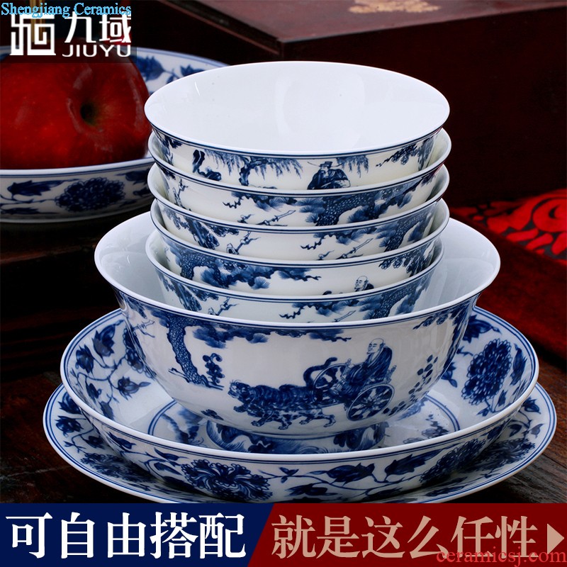 Dishes suit nine domain of jingdezhen ceramic 78 skull porcelain Chinese blue and white porcelain tableware exquisite dishes dish suits