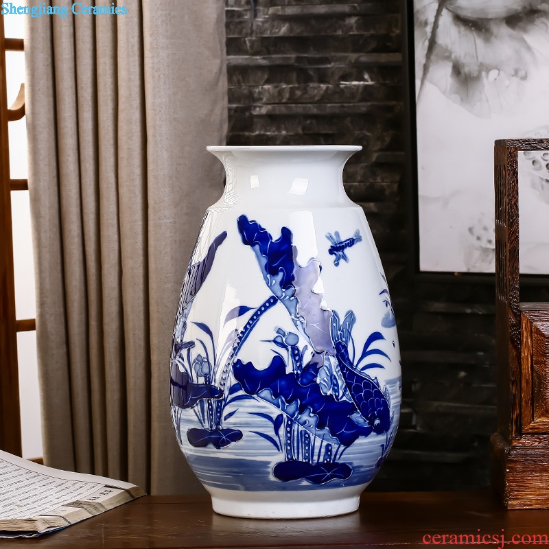 Jingdezhen ceramics hand-painted vases MeiHe double flower arranging clearer Chinese style home sitting room adornment is placed a gift