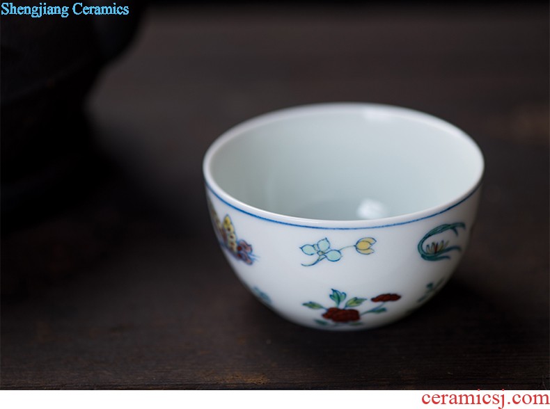 Kung fu tea cups imitation qing yongzheng bucket color ball grain small bowl of jingdezhen ceramic teacups hand-painted archaize ceramic tea set