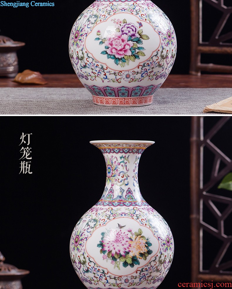 JingLongXuan jingdezhen ceramics Colored enamel vase Modern household adornment handicraft furnishing articles in the living room