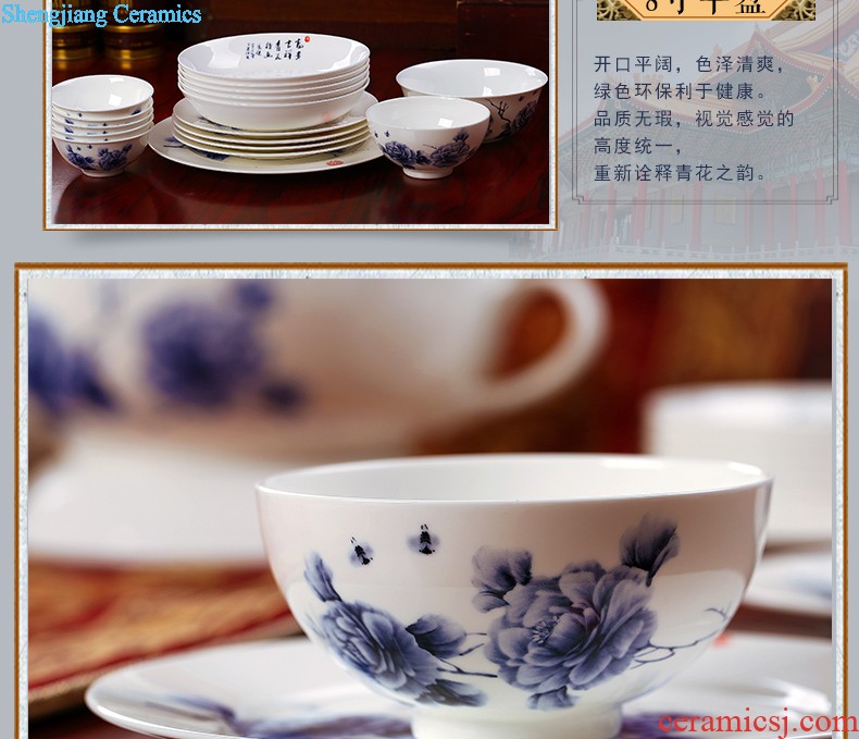 Jingdezhen blue and white porcelain tableware nine domain 68 skull porcelain tableware suit Blue and white dishes suit Chinese package mail