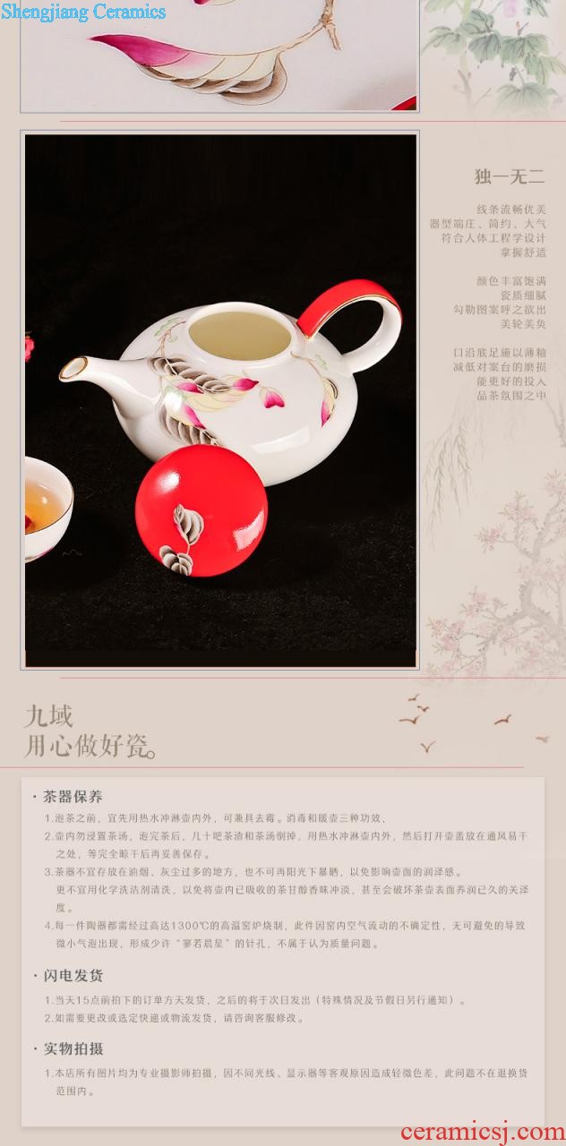 Nine domain jingdezhen fresh hand draw a complete set of kung fu tea tea set high-grade ceramics teapot tea tray