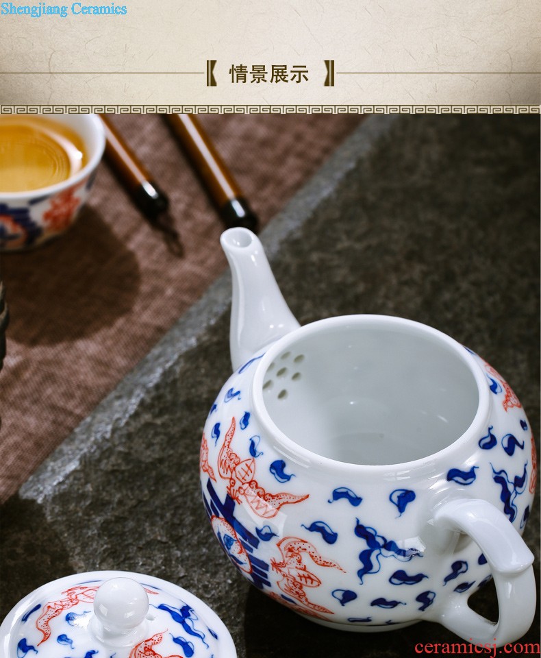 Hand painted porcelain of jingdezhen nine domain 5 head of a complete set of ceramic cups tureen suits Under the glaze color four unity of tea set