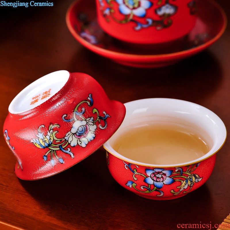 Jingdezhen ceramic nine domain of 10 tea set High-grade hand-painted tureen kung fu of a complete set of creative fragrance-smelling cup