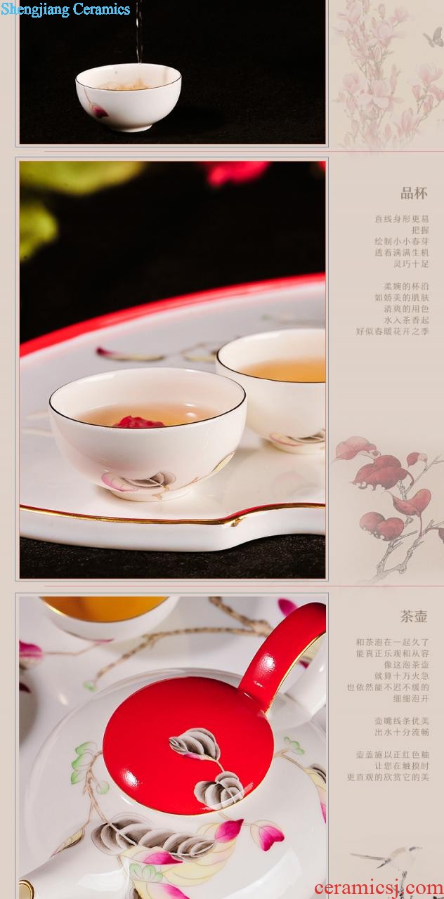 Nine domain jingdezhen fresh hand draw a complete set of kung fu tea tea set high-grade ceramics teapot tea tray