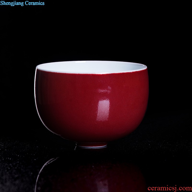 Master kung fu tea sample tea cup cup single cup personal cup tea cups of jingdezhen blue and white agate red plantain