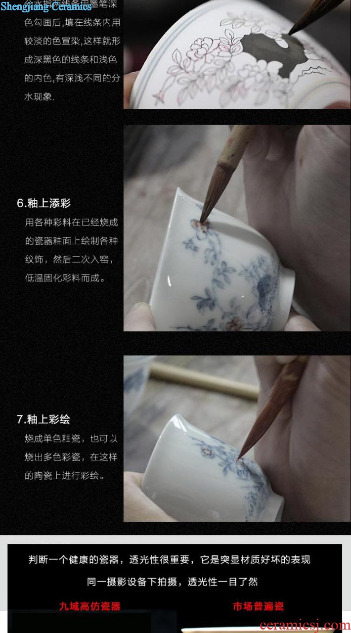 Blue and white youligong hand-painted flowers all around square cup of jingdezhen ceramic kung fu tea tea service master cup by hand