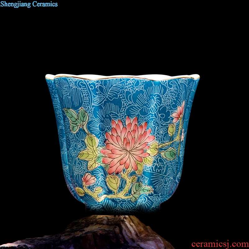 Jingdezhen ceramics tea cup bowl grilled pastel flowers single sample tea cup master cup hand-painted kung fu tea cups