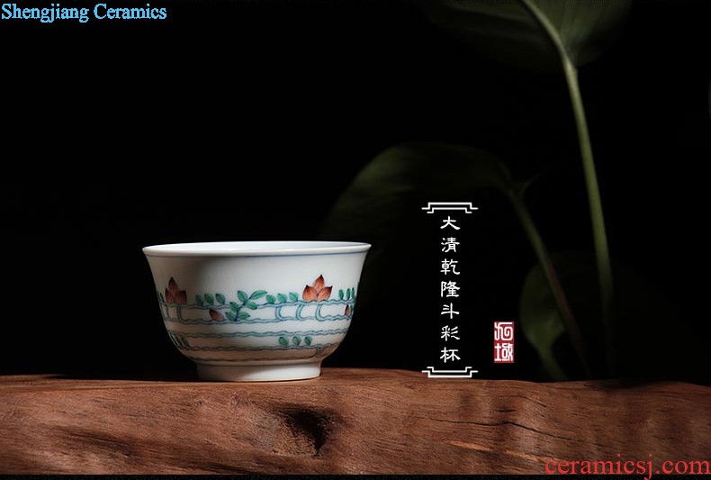 Nine domain jingdezhen archaize yongzheng bucket color ganoderma lucidum glass ceramic tea set kung fu small sample tea cup tea cups