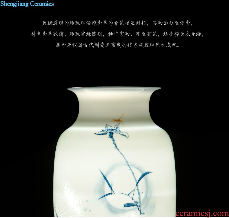 Jingdezhen ceramics vase hand-painted carving shadow green lotus pond interest series of new Chinese style household adornment furnishing articles