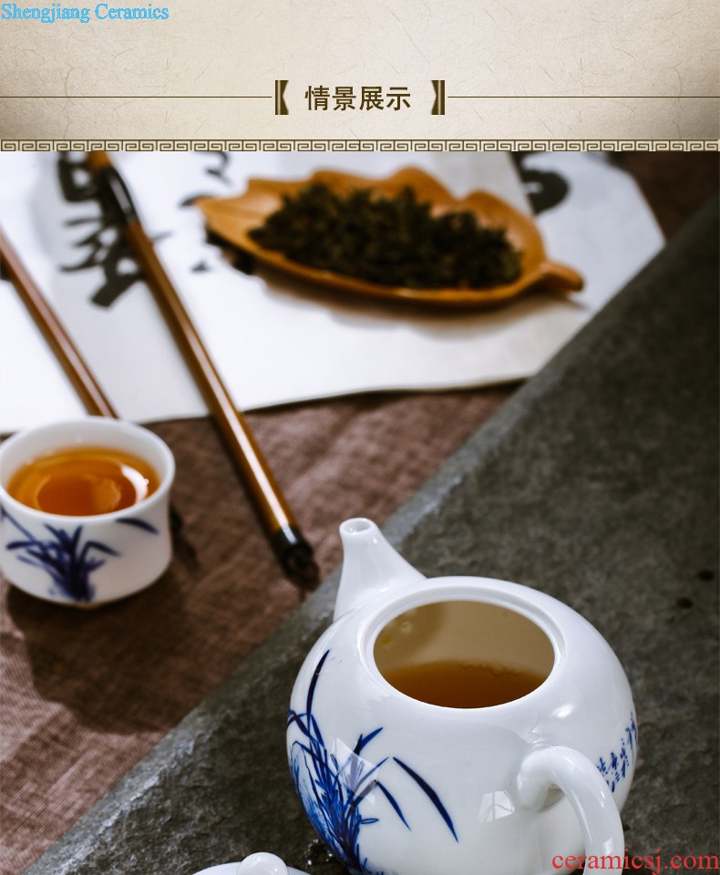 Hand draw nine domain of jingdezhen blue and white porcelain is 8 head porcelain tea set A complete set of creative ceramic four unity teapot