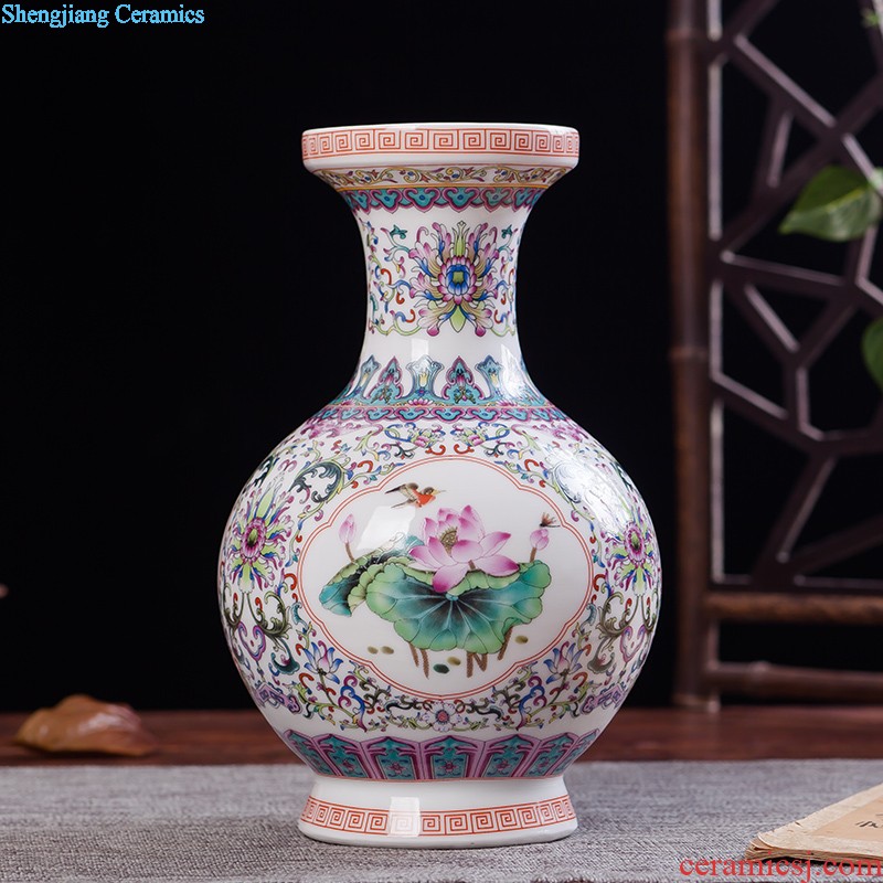 JingLongXuan jingdezhen ceramics Colored enamel vase Modern household adornment handicraft furnishing articles in the living room