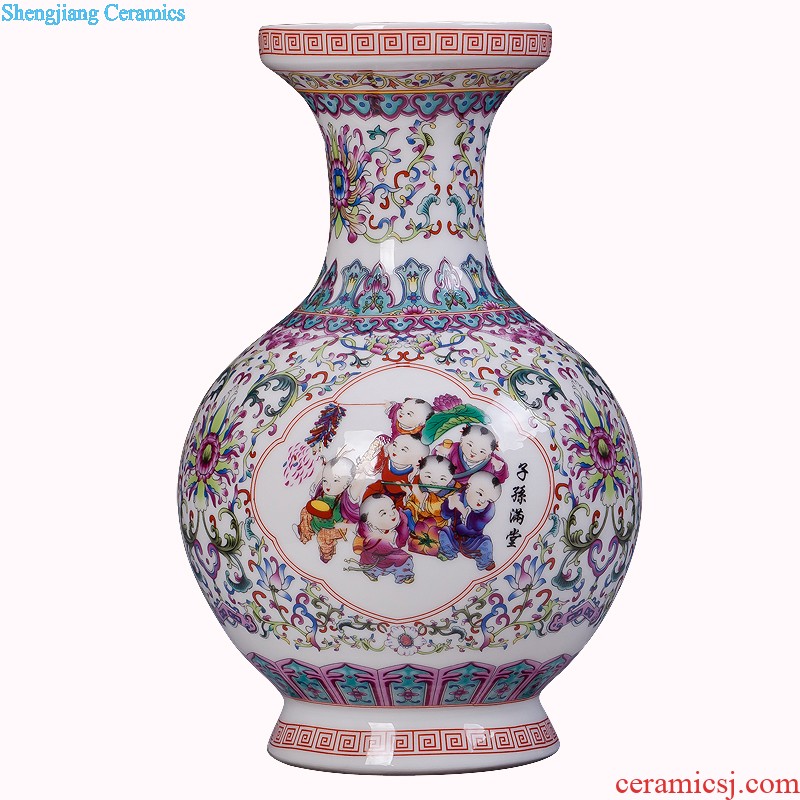 JingLongXuan jingdezhen ceramics Colored enamel vase Modern household adornment handicraft furnishing articles in the living room