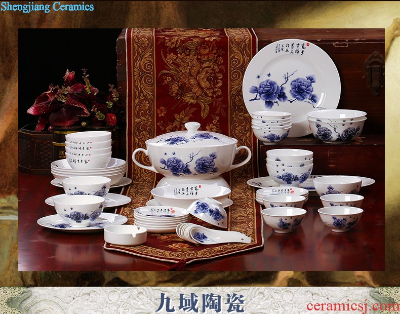 Jingdezhen blue and white porcelain tableware nine domain 68 skull porcelain tableware suit Blue and white dishes suit Chinese package mail