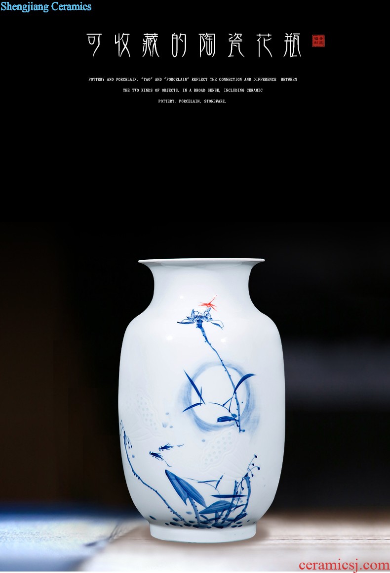 Jingdezhen ceramics vase hand-painted carving shadow green lotus pond interest series of new Chinese style household adornment furnishing articles