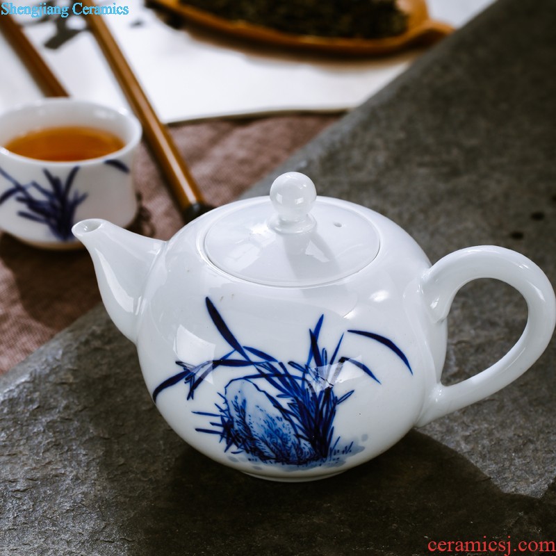 Hand draw nine domain of jingdezhen blue and white porcelain is 8 head porcelain tea set A complete set of creative ceramic four unity teapot