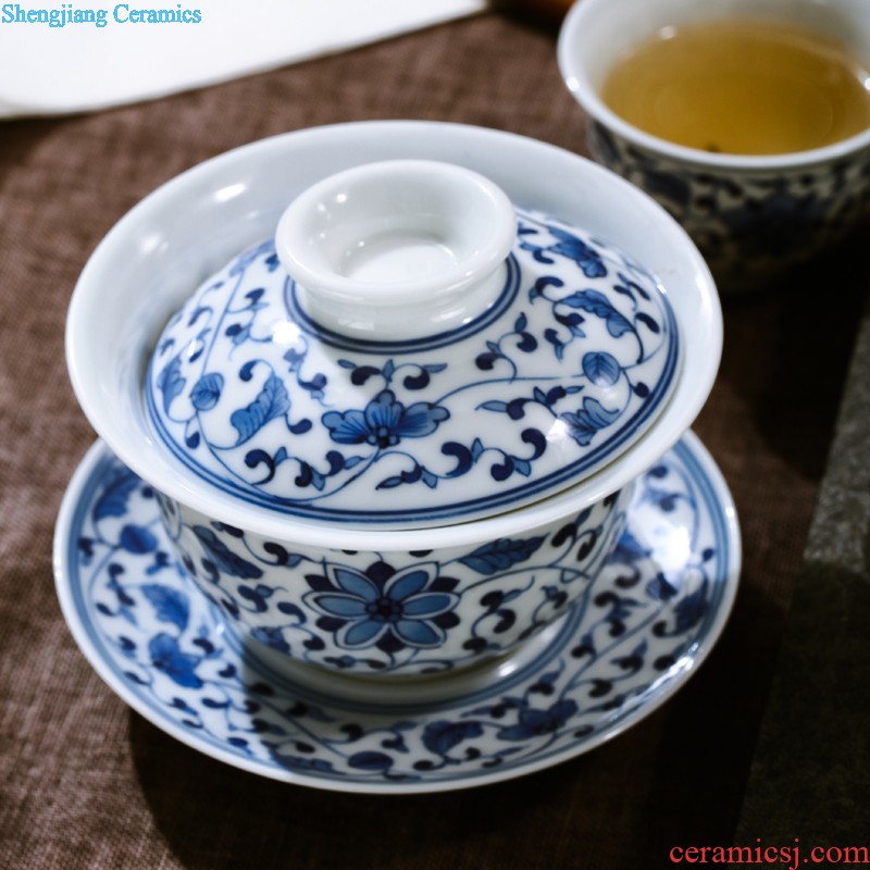 Blue and white porcelain of jingdezhen ceramic tea set nine domain 8 head tea set suits Chinese hand-painted teacup under the glaze of a complete set of the teapot