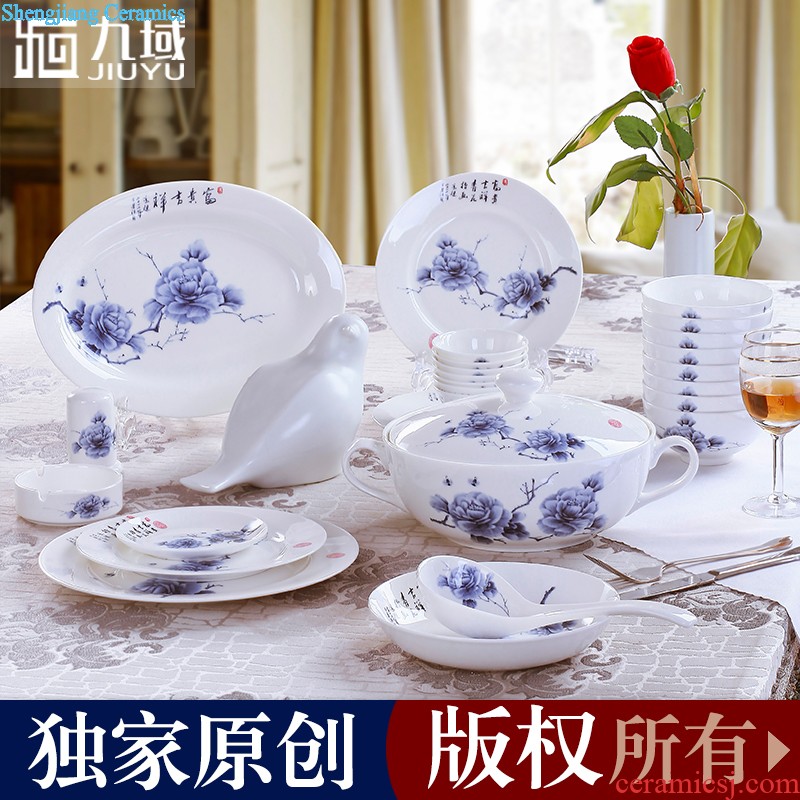 Jingdezhen blue and white porcelain tableware nine domain 68 skull porcelain tableware suit Blue and white dishes suit Chinese package mail