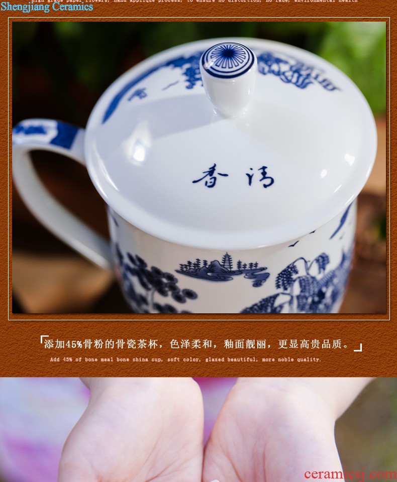 Jingdezhen tea set 6 head hand-painted grilled blue flowers kung fu tea tureen ceramics High grade four of a complete set of oneness