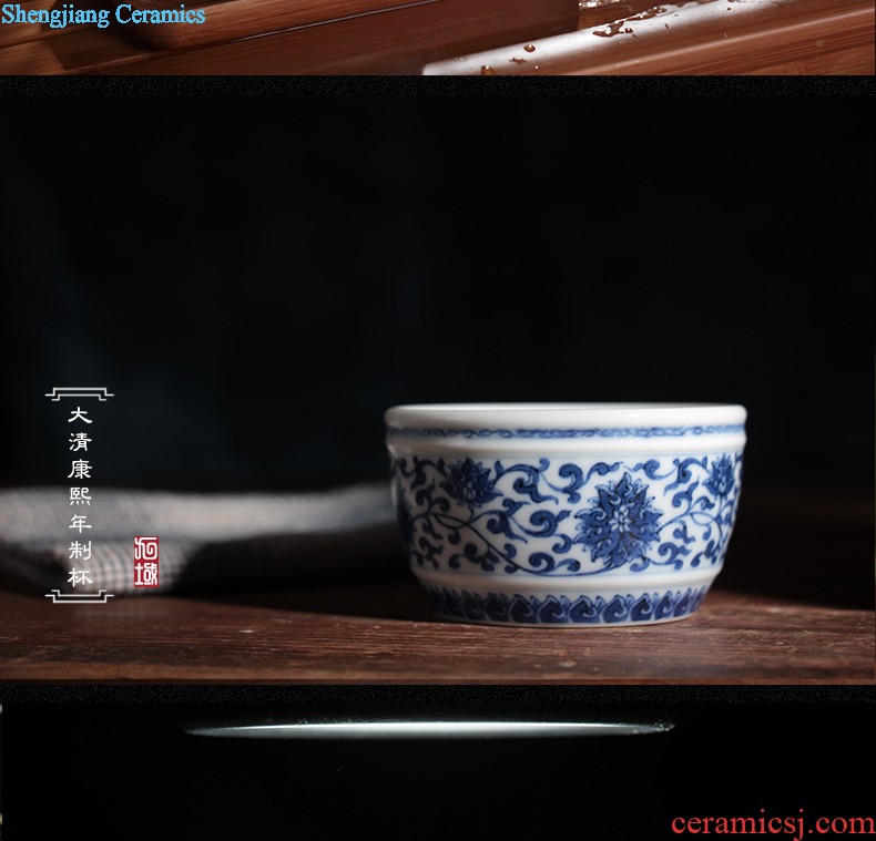 Yongzheng blue bucket stones chrysanthemum grain bowl nine domain jingdezhen antique hand painted sample tea cup ceramic tea set