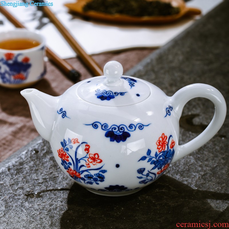 Blue and white youligong jingdezhen ceramic nine domain 8 head tea set Hand-painted under glaze teacup of a complete set of the teapot